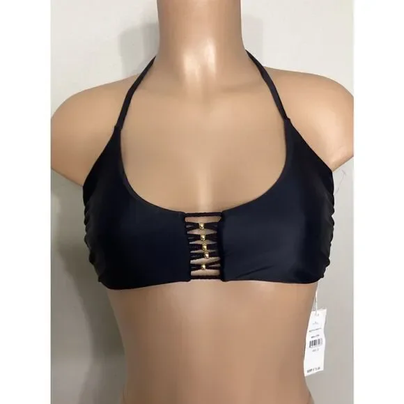 New. Pilyq black braided bikini set. D-cup/M-bottom